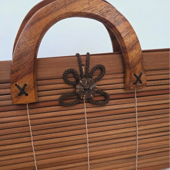 Boho Wooden Colapsible Small Purse Top Handle Mini Bag - Picture 2 of 10